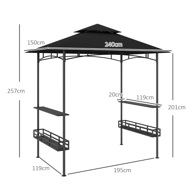 Grey BBQ Grill Gazebo with Shelves 150 x 240cm by Outsunny