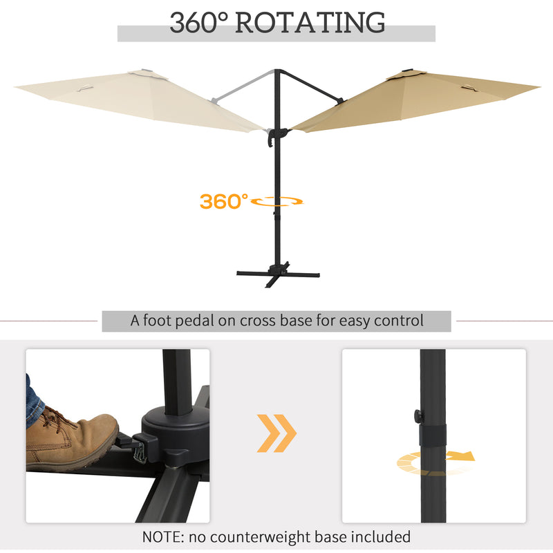 Khaki 3m Cantilever Garden Parasol With Base And Solar LED Lights For Outdoor Shade