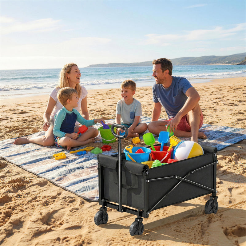 Folding Festival Trolley for Easy Garden and Picnic Transport 80L Capacity Black Outsunny