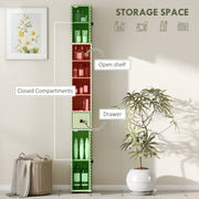 Green Slim Tall Bathroom Storage Cabinet with Drawer Shelves and Cupboards for Small Spaces