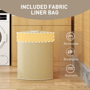 Bamboo Corner Laundry Basket With Lid 55L Removable Liner Bathroom Hamper