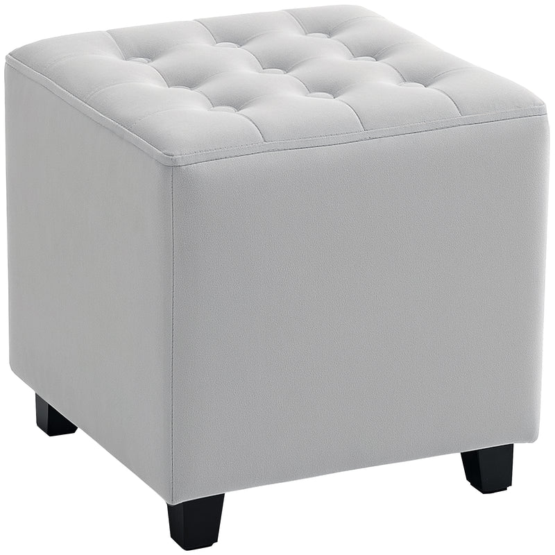 Light Grey Velvet Feel Square Ottoman Footstool with Padded Seat by HOMCOM