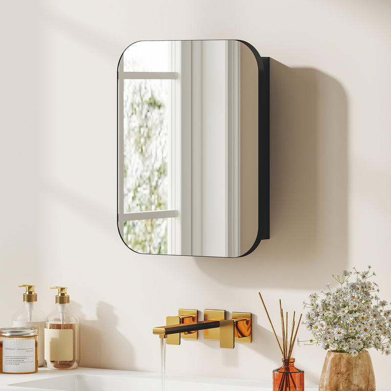 Bathroom Wall Cabinet with Mirror and Adjustable Shelves for Small Spaces 40x10x51cm,  Black Homcom