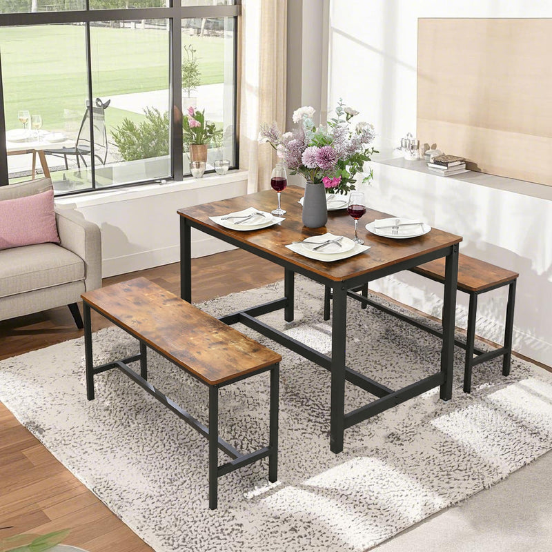 Set of 2 Dining Benches with Sturdy Metal Frame for Kitchen or Dining Room by Vasagle