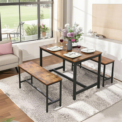 Set of 2 Dining Benches with Sturdy Metal Frame for Kitchen or Dining Room by Vasagle