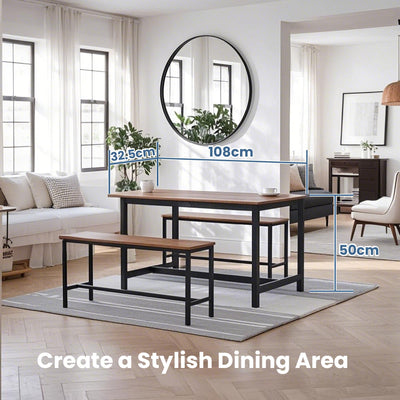 Set of 2 Dining Benches with Sturdy Metal Frame for Kitchen or Dining Room by Vasagle