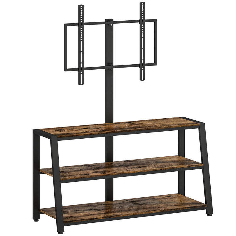 Rustic Brown TV Stand With Swivel Mount For 32 to 65 Inch TV Screens And Open Storage Shelves