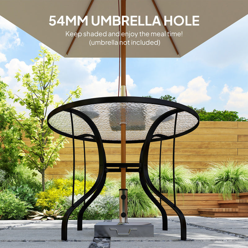 Round Outdoor Dining Table with Tempered Glass Top and Parasol Hole 96.5cm by Outsunny