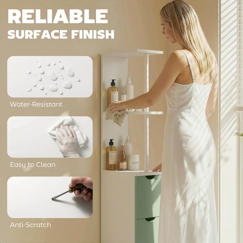 Bathroom Floor Cabinet for Small Spaces with Shelves and Drawers White Light Green