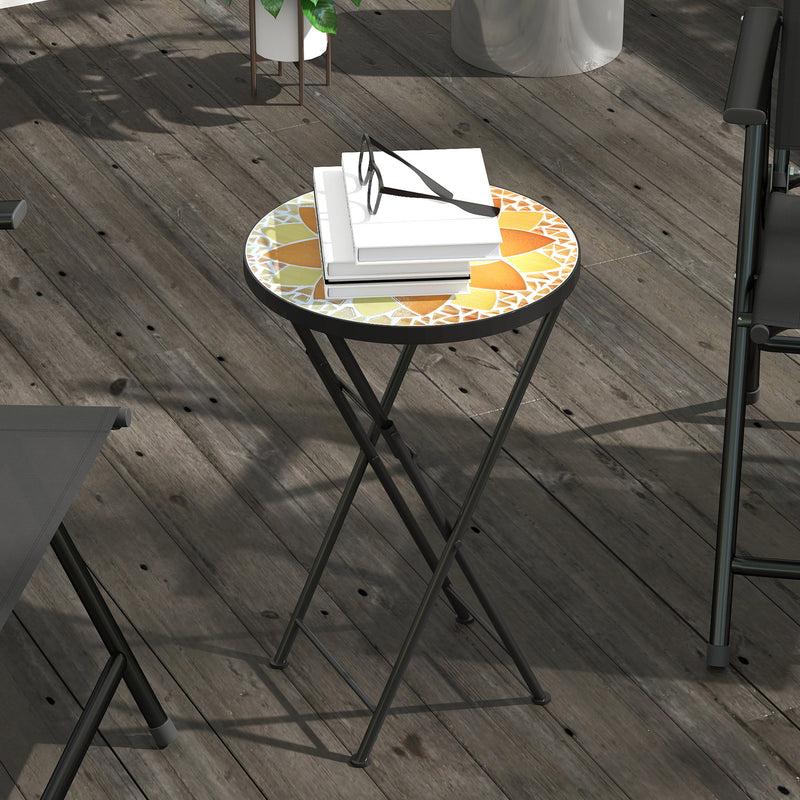 Folding Mosaic Garden Table for Drinks and Plants Space Saving Outdoor Use Yellow Orange Outsunny