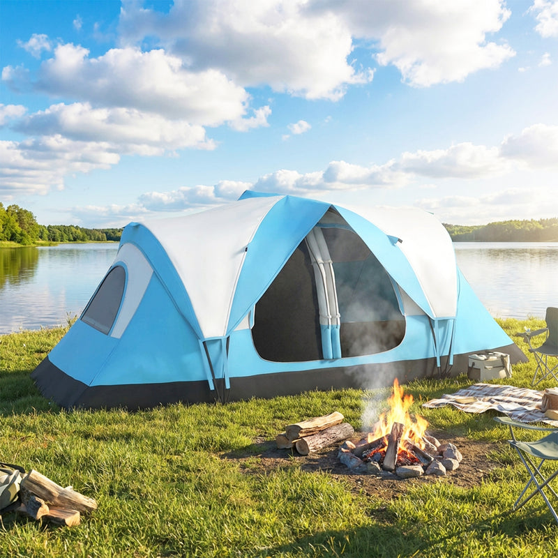 Family Tent 6 Person With 2 Bedrooms, Waterproof Rainfly 2000mm, Sky Blue