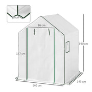 Mini Walk In Greenhouse 143 x 140cm with Shelves and Cover White by Outsunny