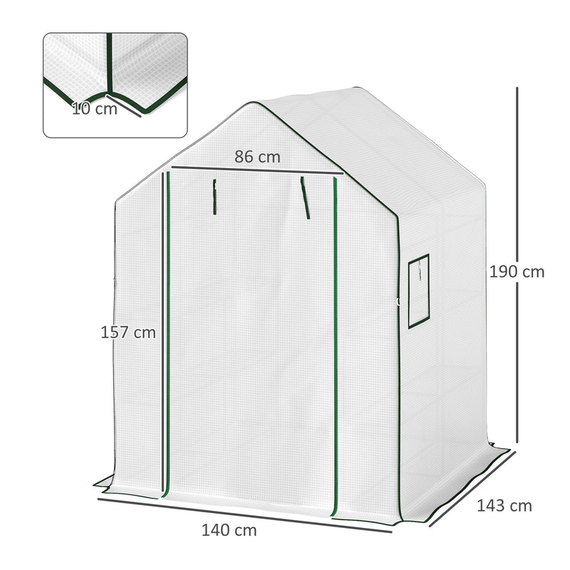 Mini Walk In Greenhouse 143 x 140cm with Shelves and Cover White by Outsunny