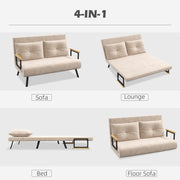 4 in 1 Velvet Feel Double Sofa Bed with Pillows Converts to Lounger or Recliner Beige