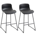 Set of 2 Bar Stools with Cushioned Seat and Easy Clean Surface for Kitchen Black AOSOM