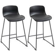 Set of 2 Bar Stools with Cushioned Seat and Easy Clean Surface for Kitchen Black AOSOM