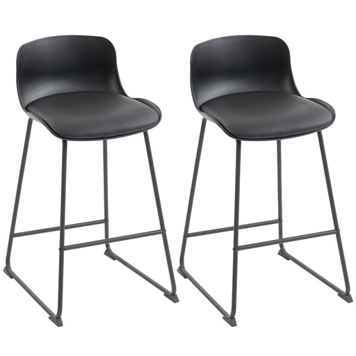 Set of 2 Bar Stools with Cushioned Seat and Easy Clean Surface for Kitchen Black AOSOM