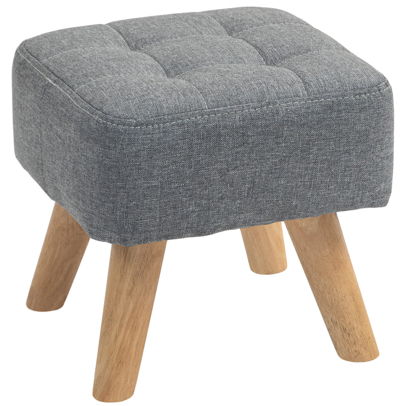 Grey Linen Look Square Padded Footstool Comfortable Ottoman Seat by HOMCOM