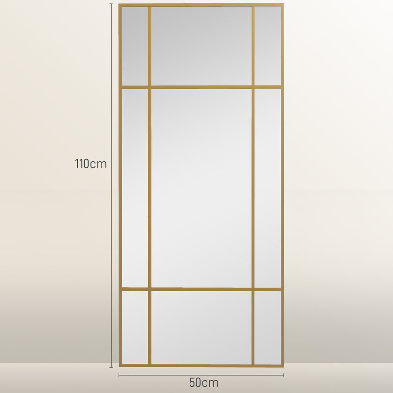 Decorative Grid Wall Mirror With Hanging Hooks Ideal for Hallway or Living Room Gold Tone
