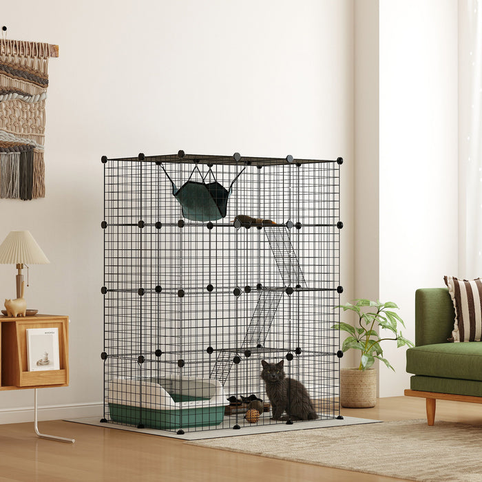 Large 4 Tier DIY Cat Cage with Hammock Ramps and 5 Doors for Indoor Use by PawHut