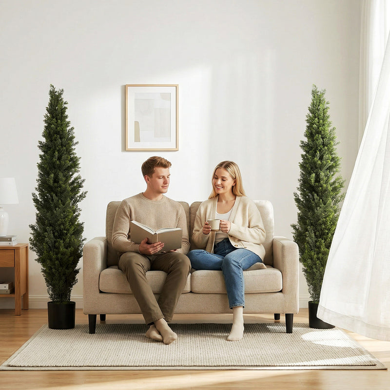 Artificial Cypress Trees Set of 2 for Tidy Low Maintenance Front Door Display Green Homcom