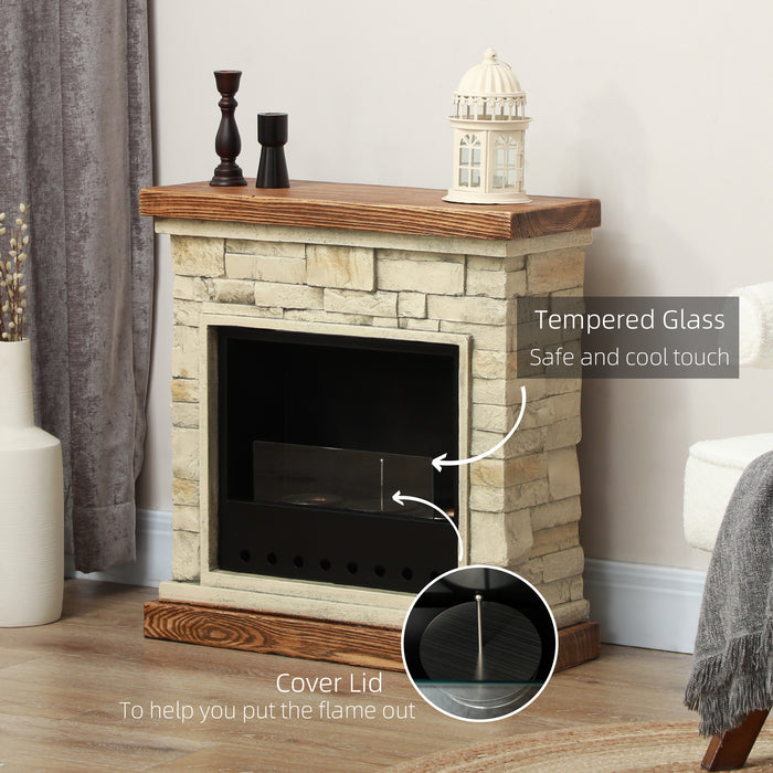 Bioethanol Fireplace Heater with Brickwork Effect Mantelpiece Brown by HOMCOM