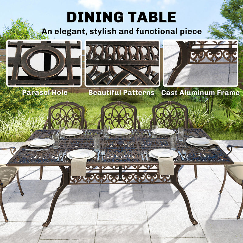 Patio Dining Set for 8 Cast Aluminium with Cushioned Chairs and Weatherproof Table, Bronze and Khaki Outsunny