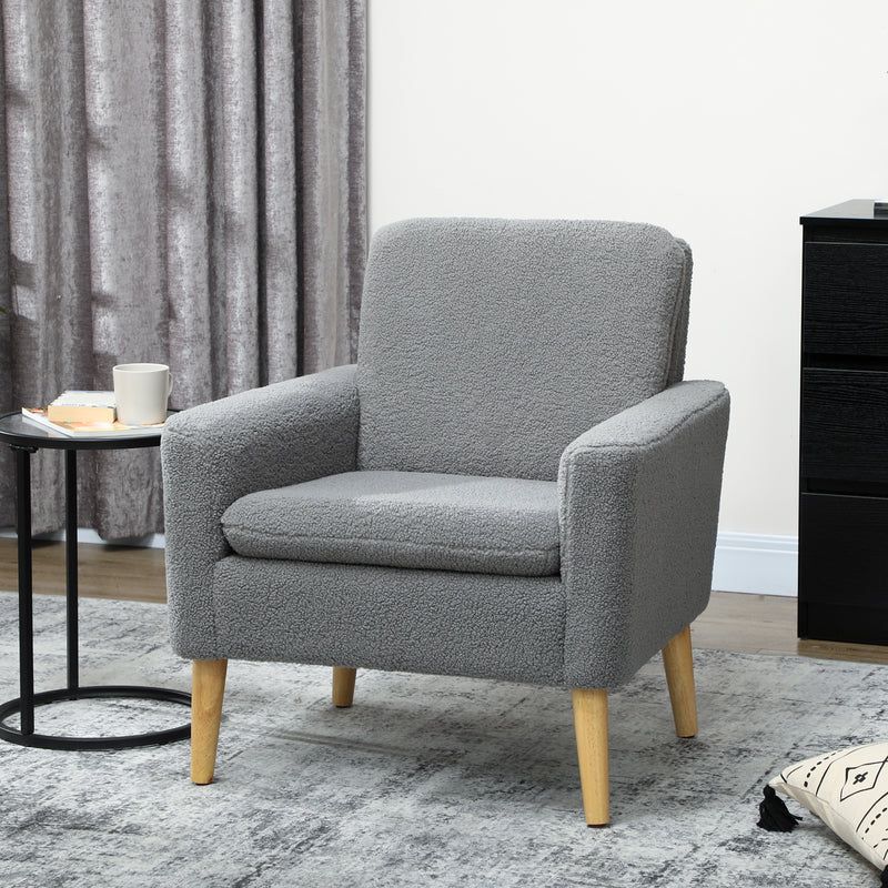 Upholstered Accent Armchair with Wide Padded Seat and Wooden Legs for Living Room Grey