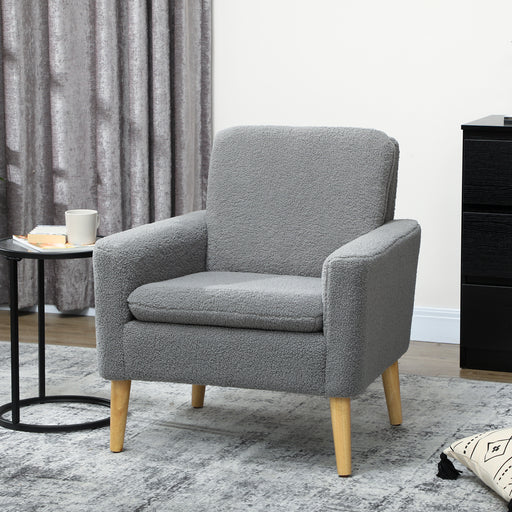 Upholstered Accent Armchair with Wide Padded Seat and Wooden Legs for Living Room Grey