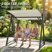 Garden Swing Chair 3 Seater with Adjustable Canopy for Shaded Outdoor Relaxing, Cream White Outsunny