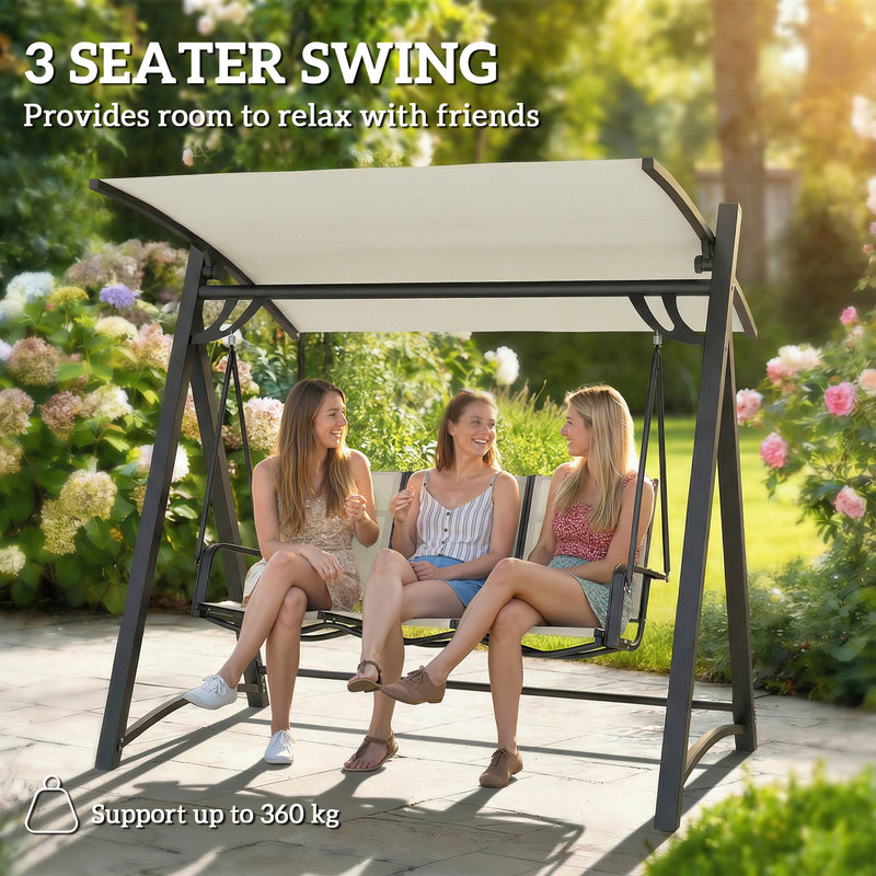 Garden Swing Chair 3 Seater with Adjustable Canopy for Shaded Outdoor Relaxing, Cream White Outsunny