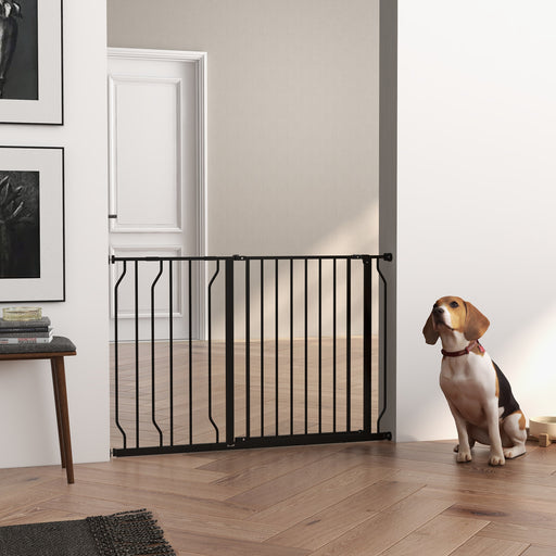 Extra Wide Dog Safety Gate with Walk Through Door for Stairways and Hallways Black