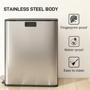 56L Dual Kitchen Recycling Pedal Bin with Soft Close Lid and Removable Buckets Silver