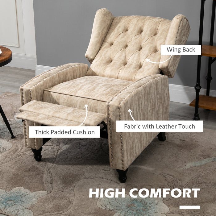 Chesterfield Style Reclining Armchair With Padded Seat For Living Room Comfort Beige