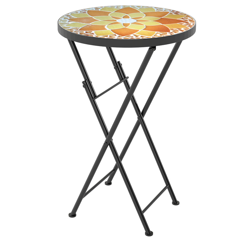 Folding Mosaic Garden Table for Drinks and Plants Space Saving Outdoor Use Yellow Orange Outsunny