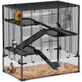 4 Tier Hamster Cage with Deep Glass Base Hut Wheel Food Dish and Water Bottle by PawHut