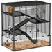 4 Tier Hamster Cage with Deep Glass Base Hut Wheel Food Dish and Water Bottle by PawHut