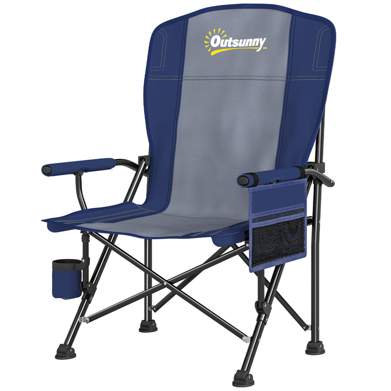 Folding Camping Chair with Padded Seat and Cup Holder for Garden or Outdoor Use Dark Blue