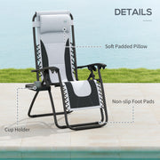 Set of 2 Grey Zero Gravity Outdoor Lounger Chairs With Padded Seat and Cup Holder by Outsunny