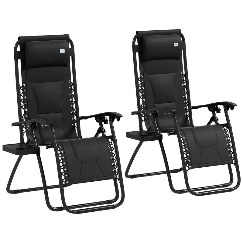 Set of 2 Black Zero Gravity Outdoor Recliner Chairs with Cushion and Cup Holder by Outsunny