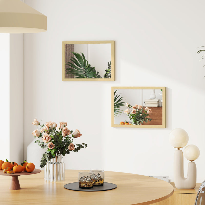 HOMCOM Wall Bathroom Mirror, 30 x 40 cm Wall-Mounted Mirror for Living Room, Bedroom, Hallway, Set of 2, Natural AOSOM