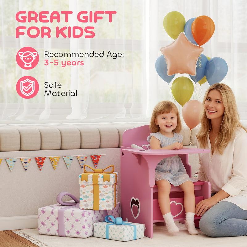 Kids Table and Chair Set With Storage Bins For Play and Learning Activities Pink AOSOM