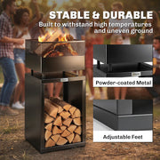 Garden Fire Pit with Log Storage for Tidy and Warm Evenings Outdoors Black Outsunny