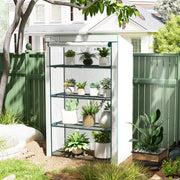 4 Tier Lean-to Mini Greenhouse with Reinforced PE Cover and Roll-Up Door by Outsunny