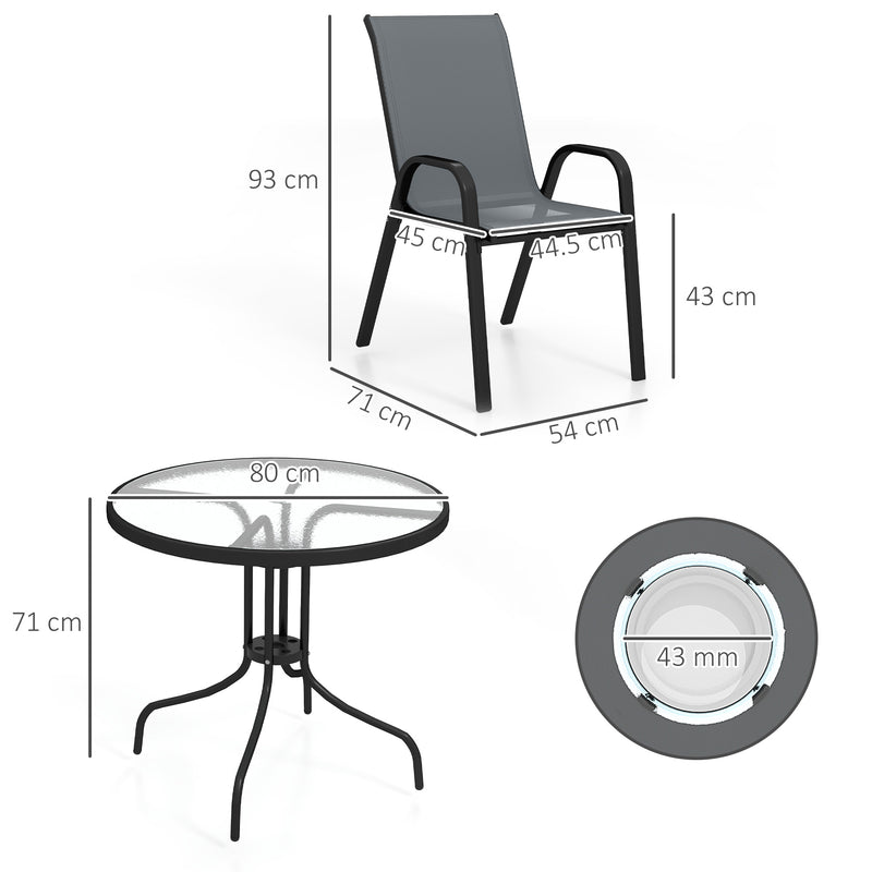Five Piece Steel Patio Set with Glass Top Table Dark Grey by Outsunny