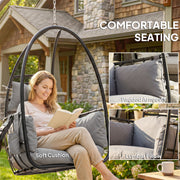 Hanging Swing Chair with Deep Cushion and Foldable Basket for Indoor or Outdoor Relaxation Black Outsunny