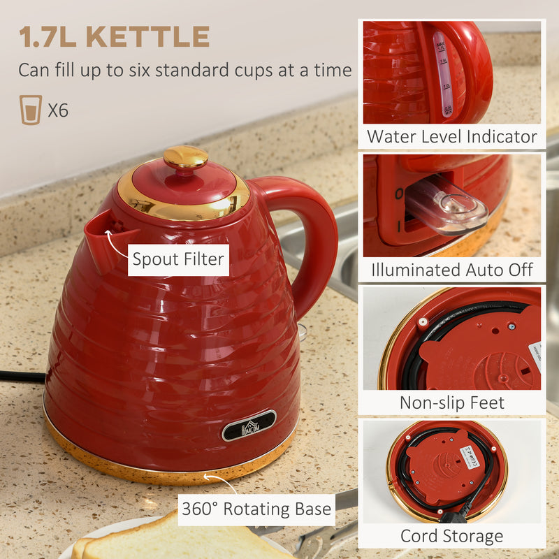 3000W Rapid Boil Kettle and 4 Slice Toaster Set with Browning Control Red