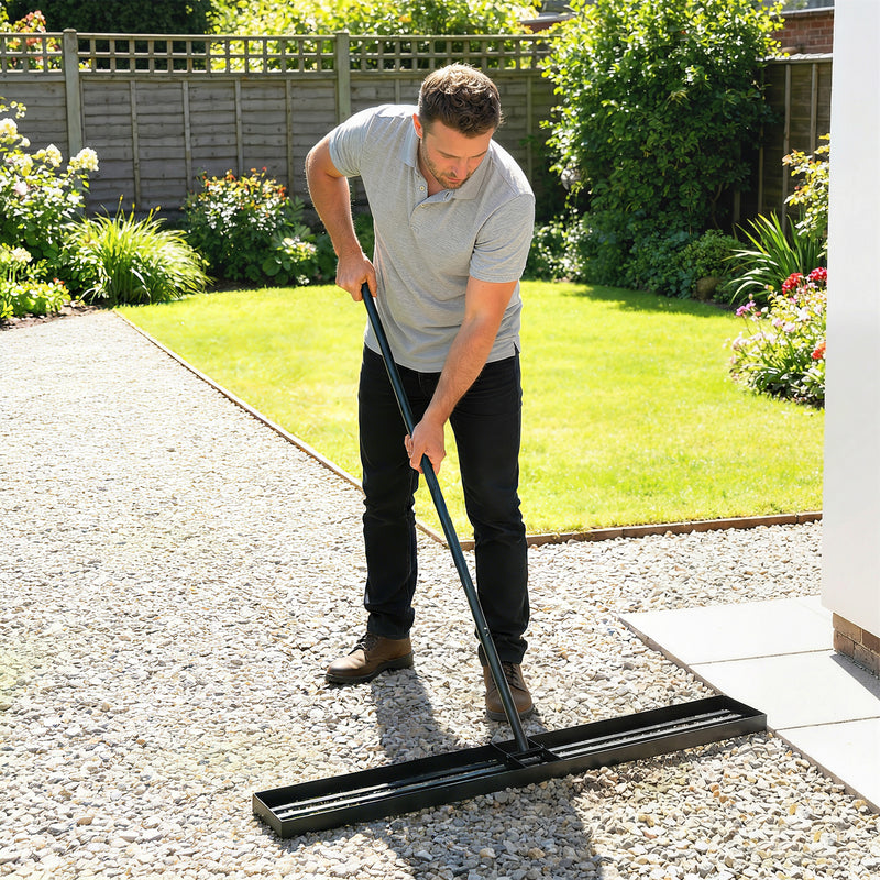 Lawn Levelling Rake with Wide Head for Smoothing Soil and Sand Green AOSOM