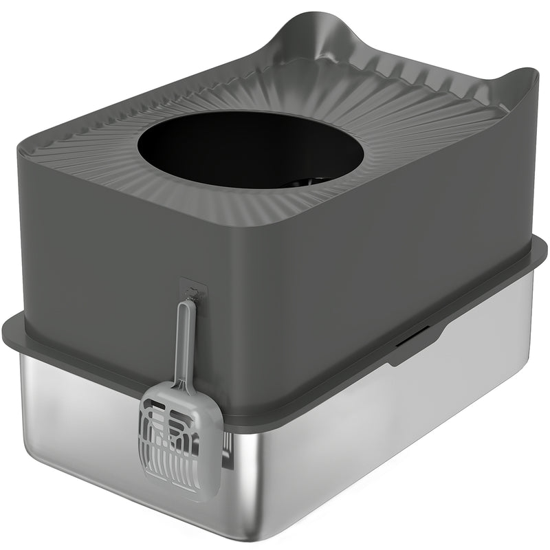 Extra Large Enclosed Stainless Steel Cat Litter Box With Scoop And Top Entry Design