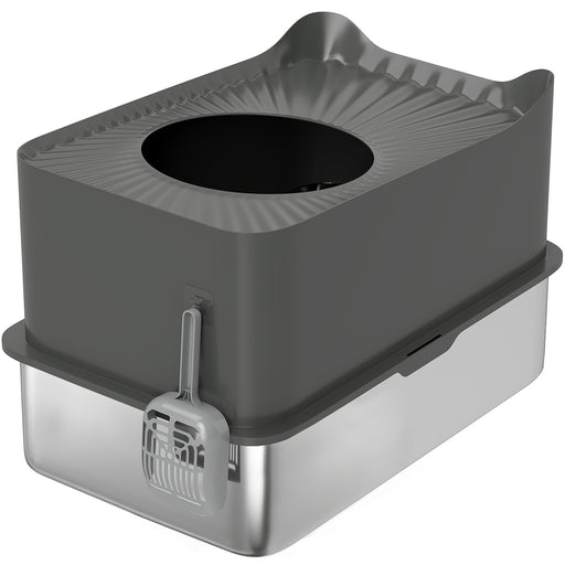 Extra Large Enclosed Stainless Steel Cat Litter Box With Scoop And Top Entry Design